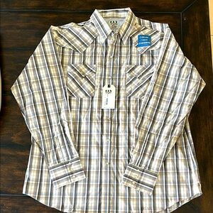 NWT Ely Cattleman Men's Plaid Shirt - Brown and Cream xl